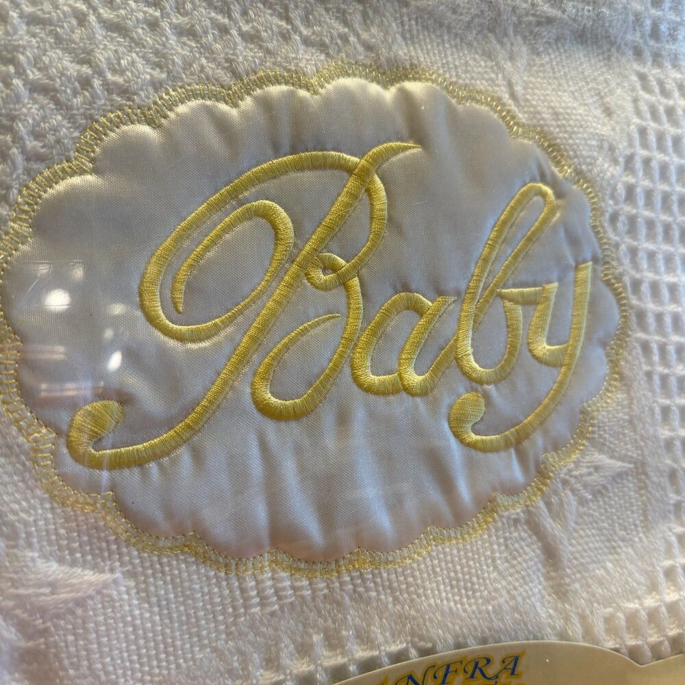 Vintage 90s Baby Shower Gift Keepsake Shawl Blanket White Embroidered New Box